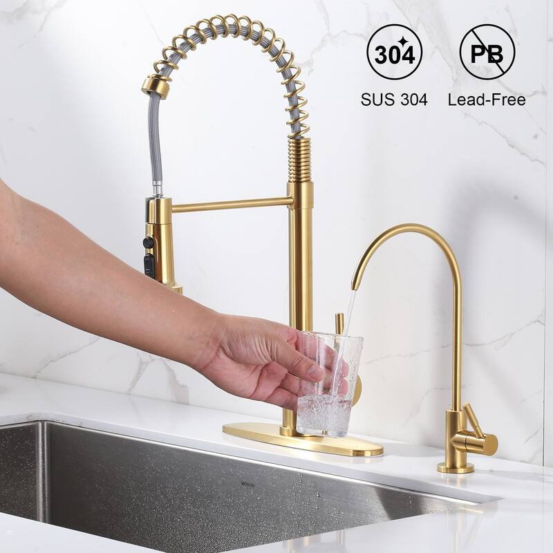 WOWOW Three Function Pull Down Kitchen Faucet with Drinking Water Faucet