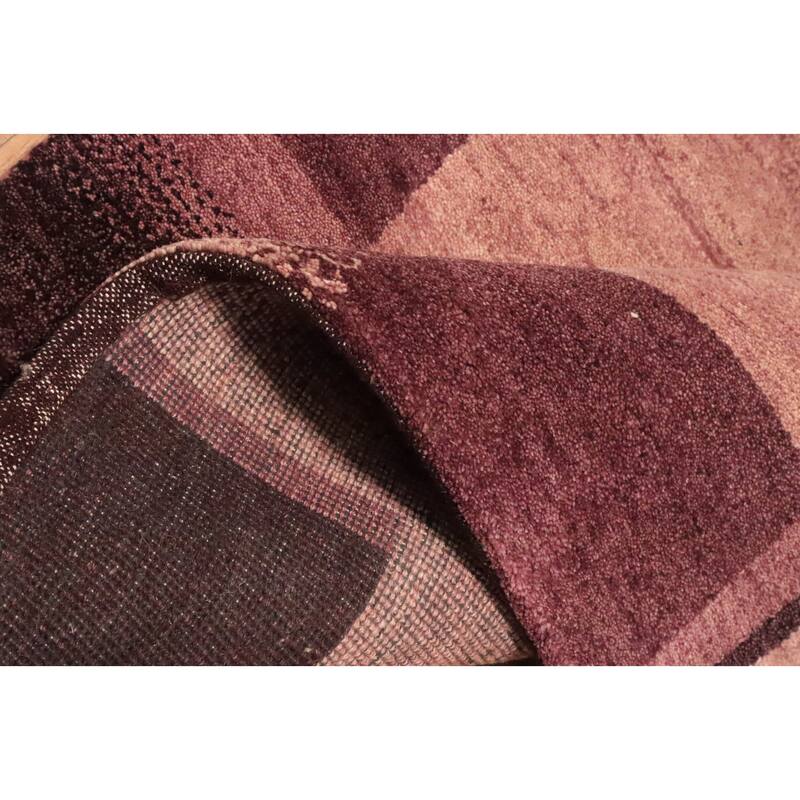 Hand Knotted Oriental 100% Wool Carpet Modern Geometric Pink Gabbeh Area Rug - 7' 2'' X 5' 1''