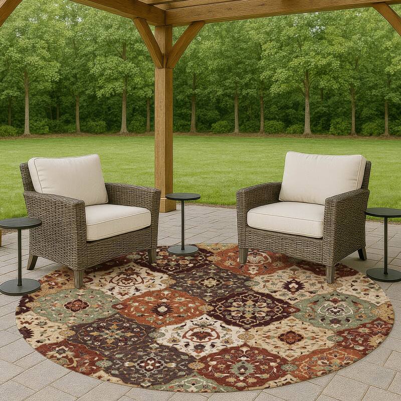 Machine Washable Indoor/ Outdoor Traditional Panel Chantille Rug - Paprika - 8' x 8'
