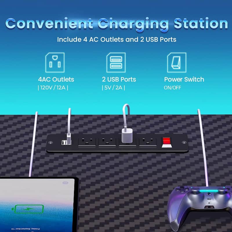 55" Standing Gaming Desk Long Computer Desk Power Strip Keyboard Tray