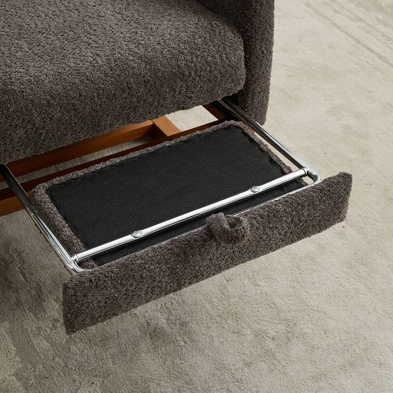 Boucle Fabric Rocking Chair with Retractable Footrest and Side Pocket