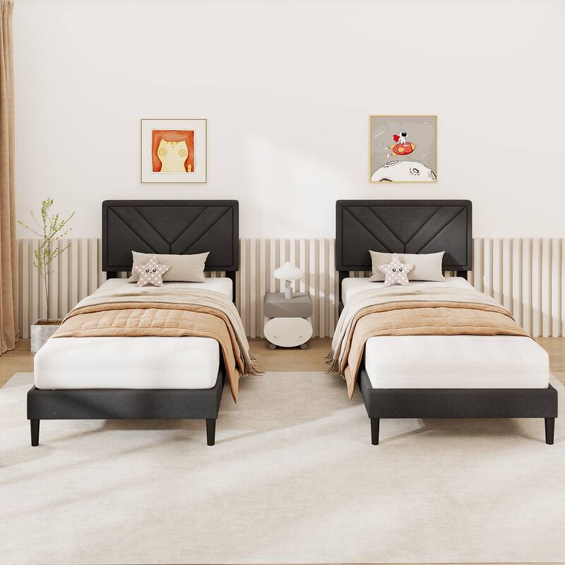 Gymax Twin / Full / Queen Size Bed Frame w/ Tufted Headboard & Wooden