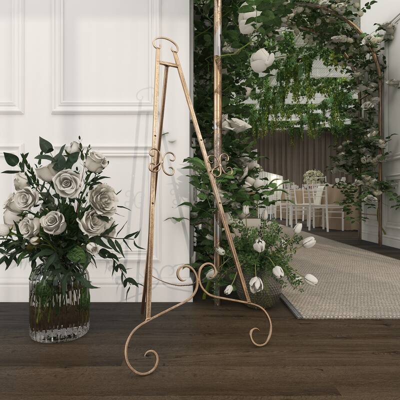Silver or Gold Metal Traditional Easel with Chain Support - 22 x 21 x 46
