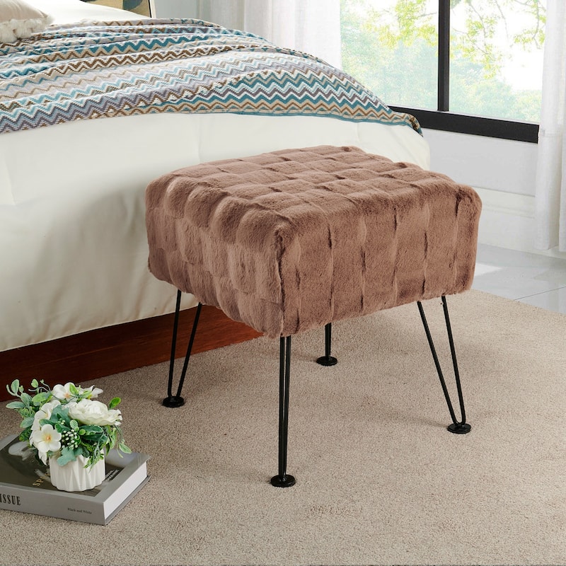 Home Soft Things Brick FauxFur Stool Soft Ottoman Furry Padded Seat