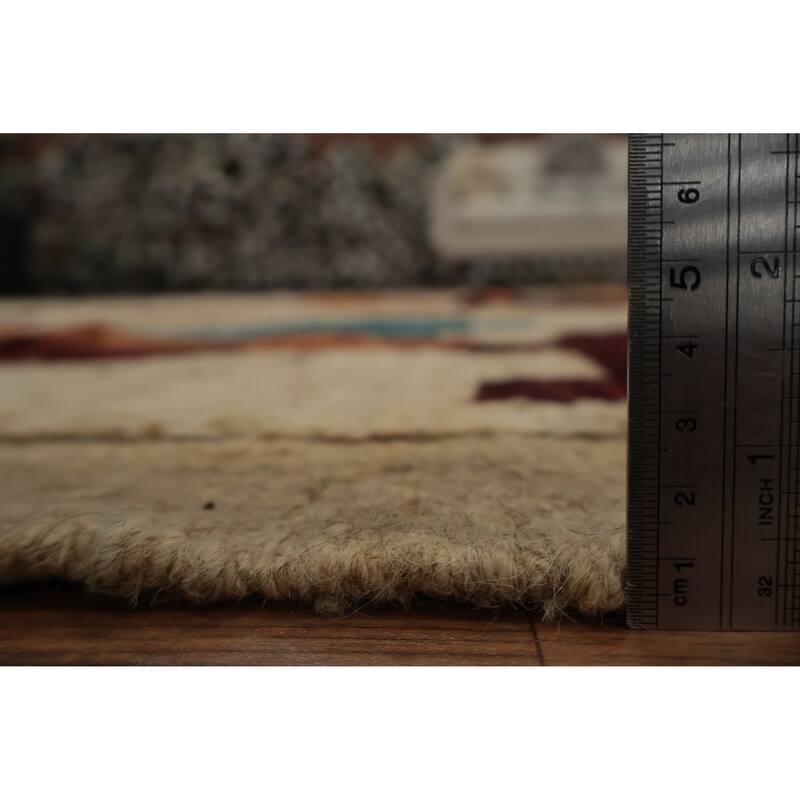 Hand Knotted Oriental 100% Wool Carpet Modern Geometric Beige & Ivories Moroccan Area Rug - 9' 7'' X 6' 10''