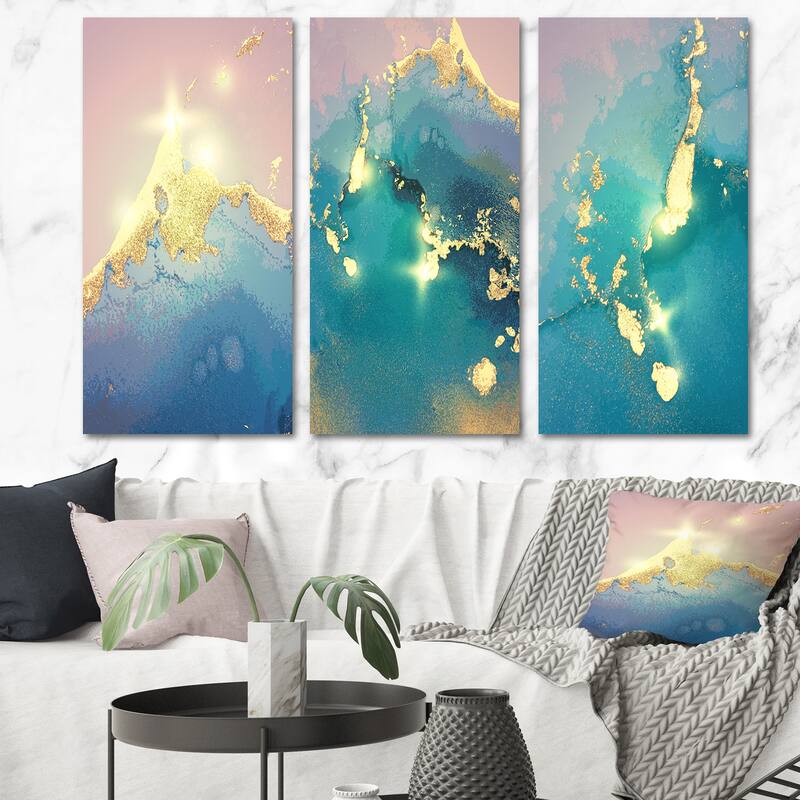 Designart 'Ocean Marble Liquid Art I' Glam Art Set of 3 Pieces - 60 in. wide x 40 in. high - 3 Panels