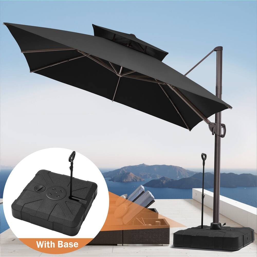 11 ft Square Patio Cantilever Offset Umbrella Double Top with Rod Base