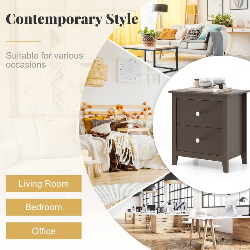 Gymax Modern Nightstand w/ Storage 2 Drawers & Support Legs for