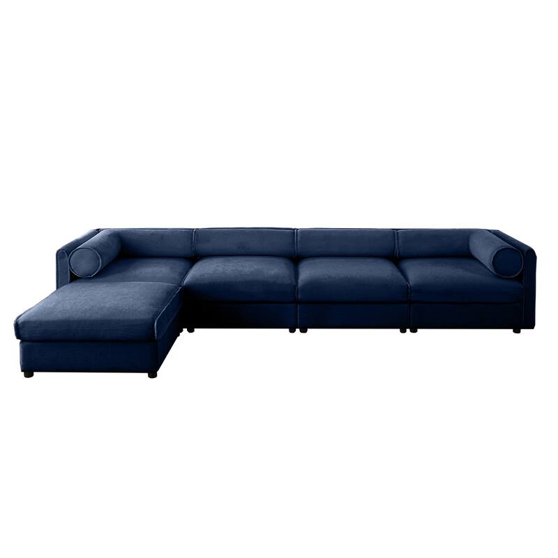142.5" Chenille Upholstered L-Shaped Modular Sectional Sofa with Storage Seat, DIY Combination