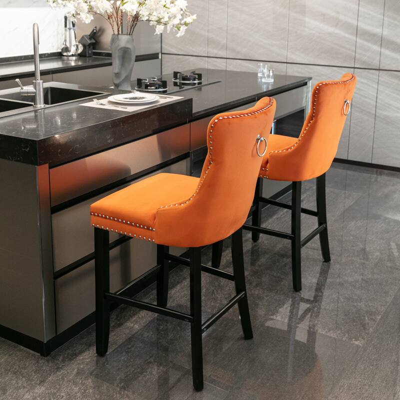 Contemporary Velvet Upholstered Barstools,Set of 2