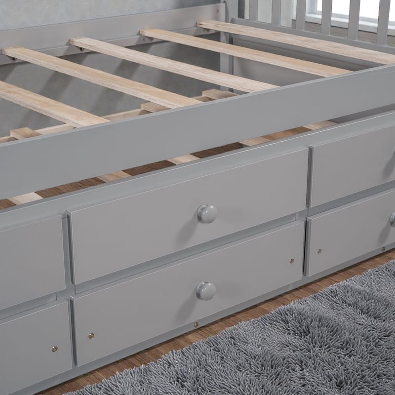 Daybed with Trundle and 3 Drawers, Solid Wood Twin/Full Daybed with Storage, Space-Saving Guest Bed