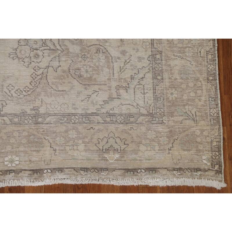 Hand Knotted Oriental 100% Wool Carpet Traditional Floral Beige & Ivories Tabriz Area Rug - 9' 7'' X 6' 7''