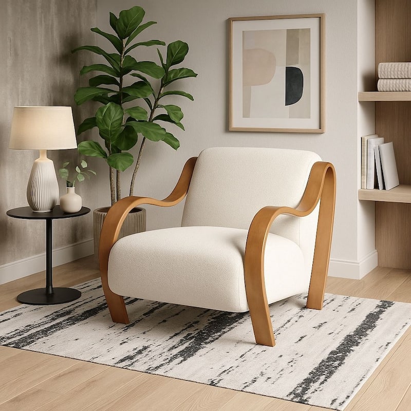 Curva Luxe Accent Chair Boucle Mid Century Modern Plush Seating Design