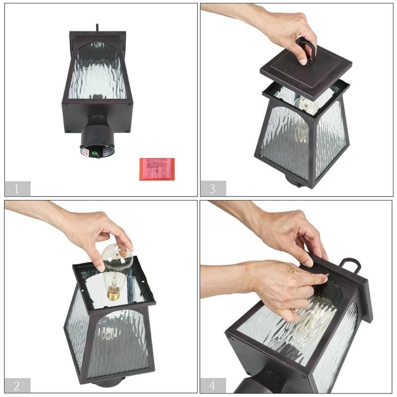 Modern Farmhouse 1-Light Outdoor Post Light Black Lantern with Water Ripple Clear Glass - W 6.7" x H 14.6"