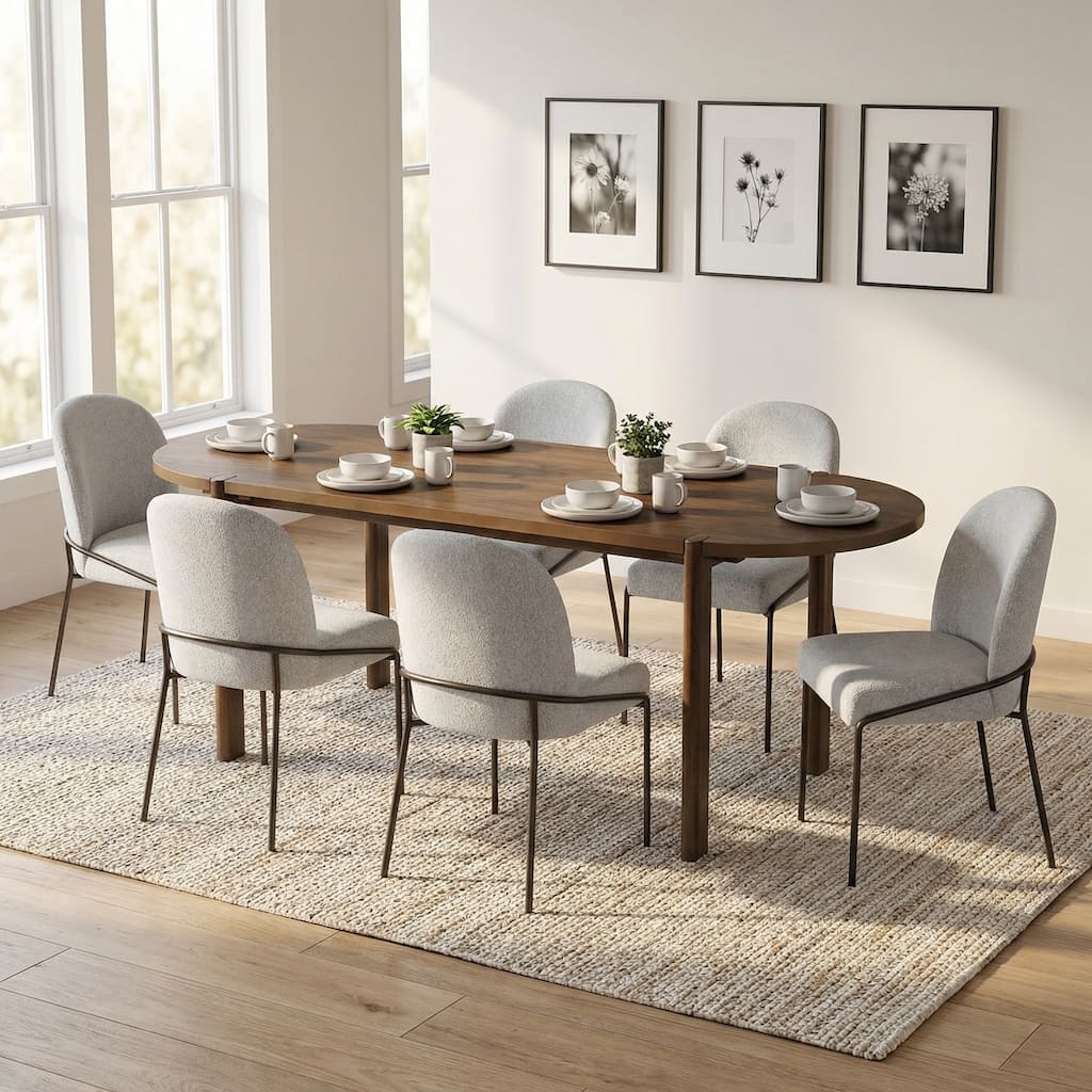 Christopher Knight Home - Rustic Farmhouse 7-Piece Dining Set with Woven Rattan Dining Chairs & 71'' Oval Dining Table