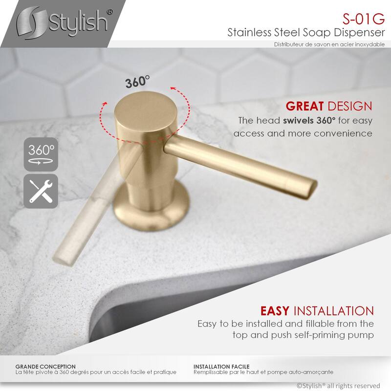 STYLISH Stainless Steel Soap Dispenser for Kitchen Sink. Pump Liquid Hand Lotion Dispenser