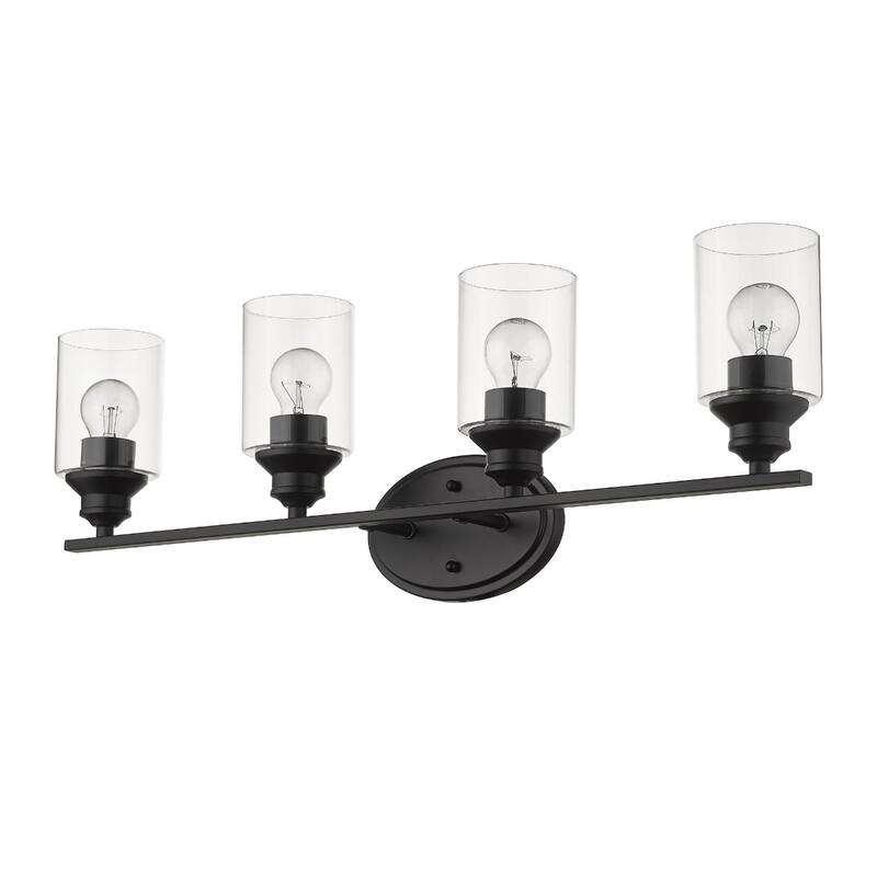 4-Light Matte Black Wall Vanity Light with Clear Glass Shades and E26 Base Dimmable Fixture for Bathroom