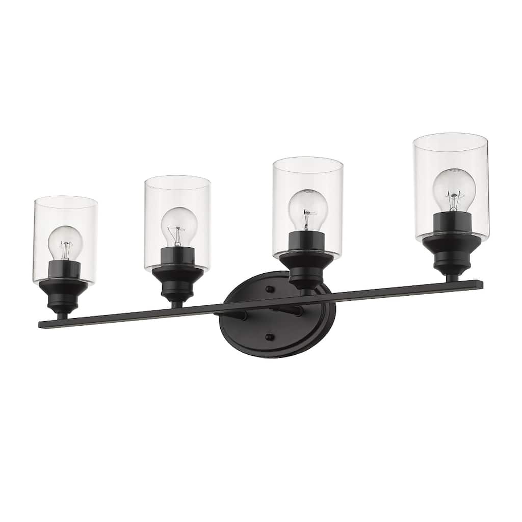 4-Light Matte Black Wall Vanity Light with Clear Glass Shades and E26 Base Dimmable Fixture for Bathroom