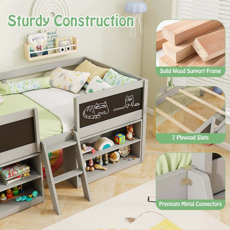Low loft Bed Twin Size Pine Wood Twin Bed Frames