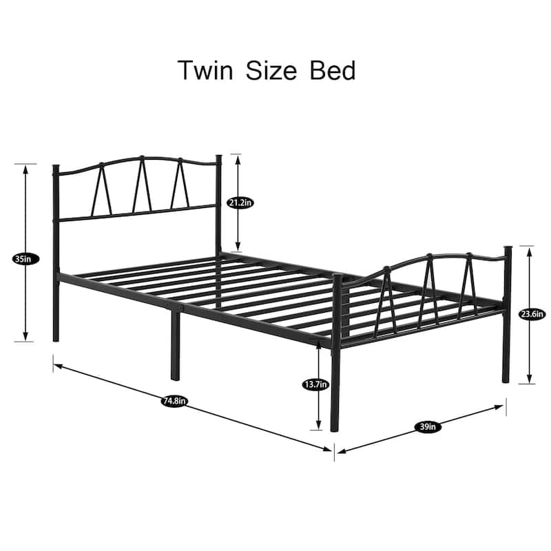 Javlergo Vintage Metal Platform Bed Frame with Headboard and Footboard, Heavy Duty Slat Support/No Box Spring Needed