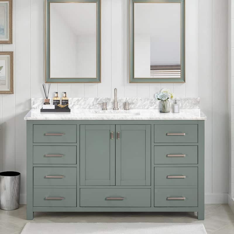 Avanity Modero 60 in. Single Sink Bathroom Vanity with Carrara Marble Top - 61"W x 22"D x 35"H - Smoke Green