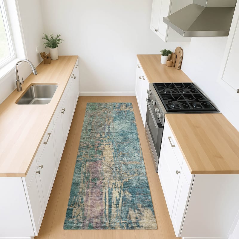 Machine Washable Indoor/ Outdoor Abstract Modern Chantille Rug
