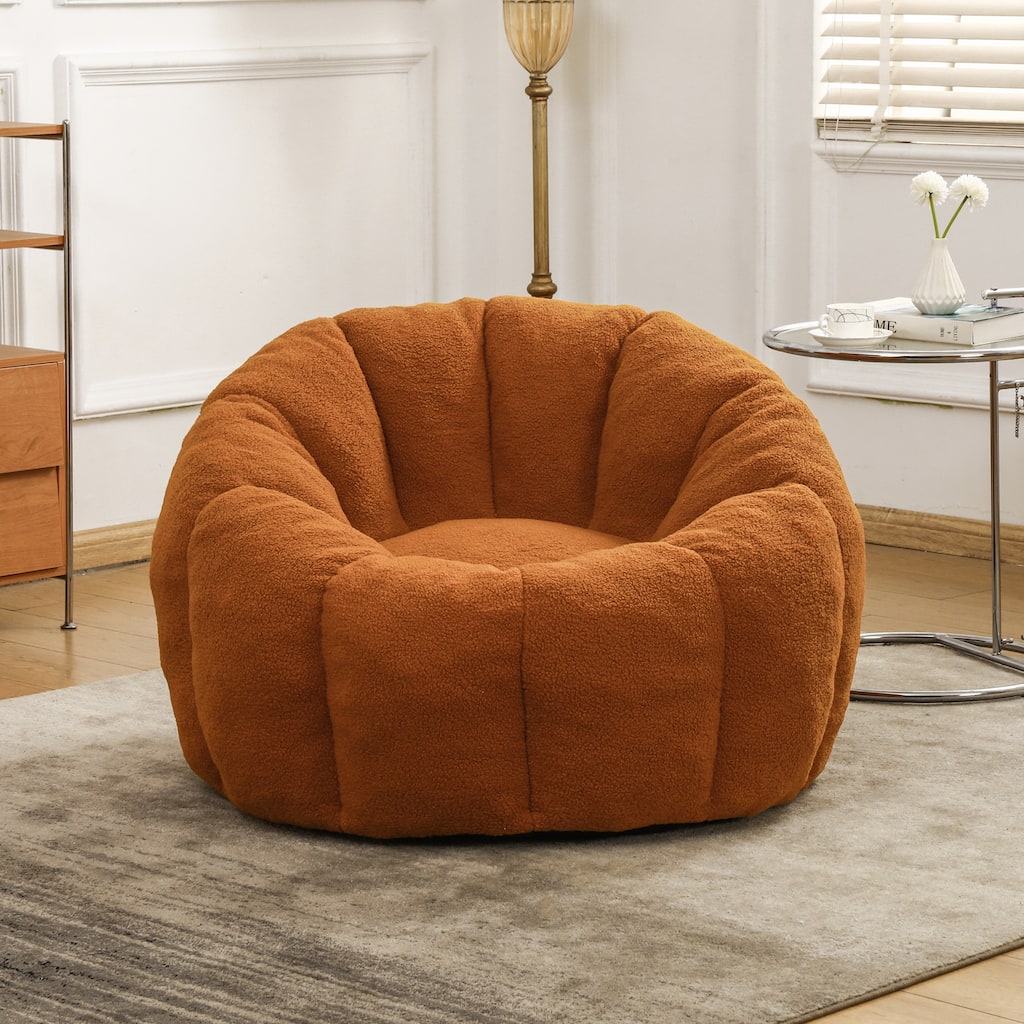 Comfortable Bean Bag Chair Orange Sofa Chair with Armrests, Leisure Chair Lounge Chair Upholstered Chair