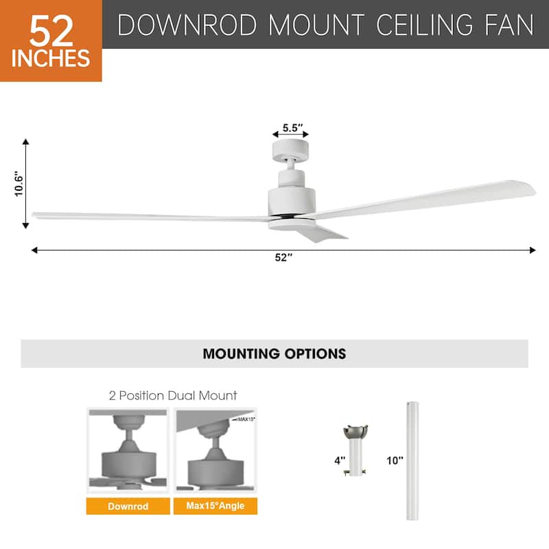 52" Matte White Industrial Reversible DC Motor Ceiling Fan