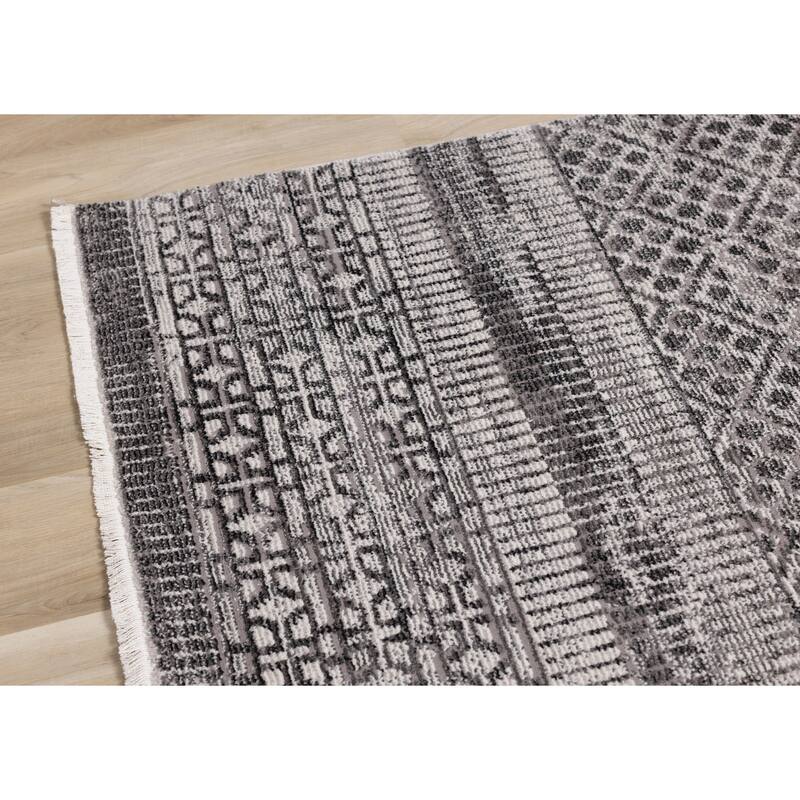 Eva Collection - Grey Banded Patterns Rug