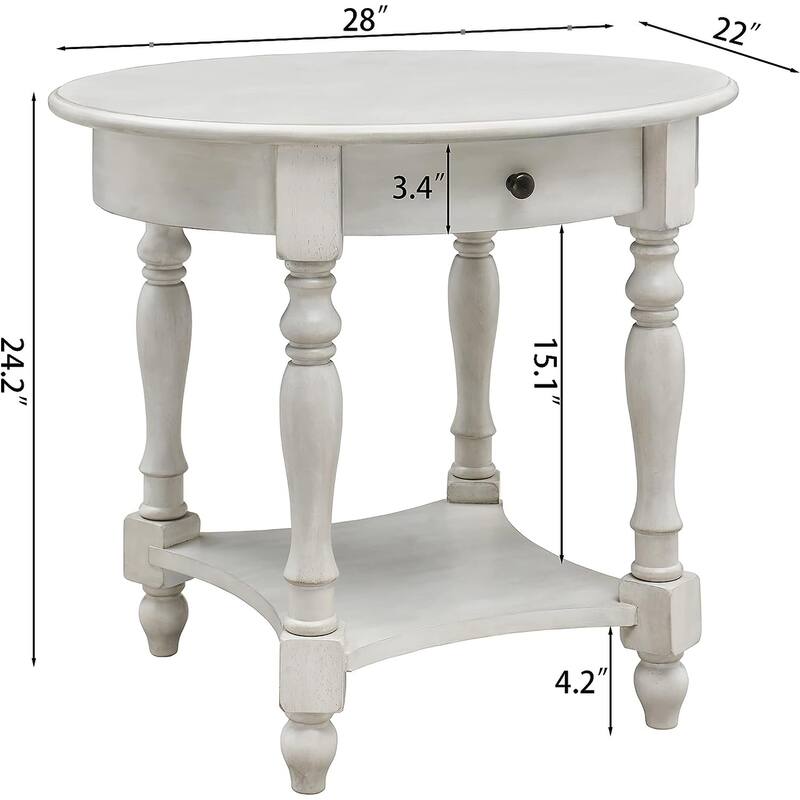 Solid Wood Oval End Table Sofa Table with Drawer and Storage Shelf