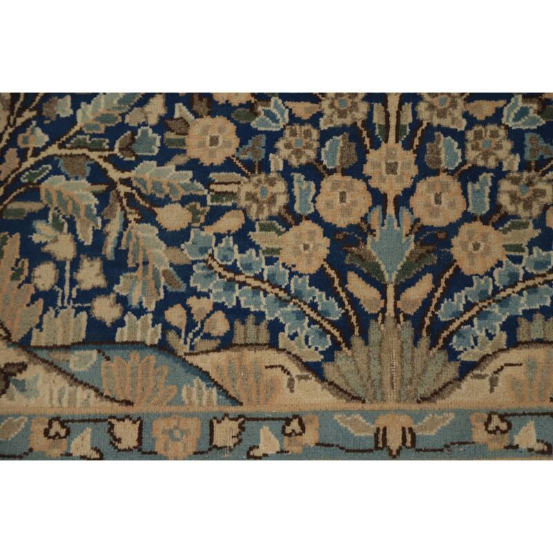 Hand Knotted Oriental 100% Wool Carpet Traditional All-Over Navy Blue & Blues Kerman Area Rug - 12' 10'' X 9' 9''