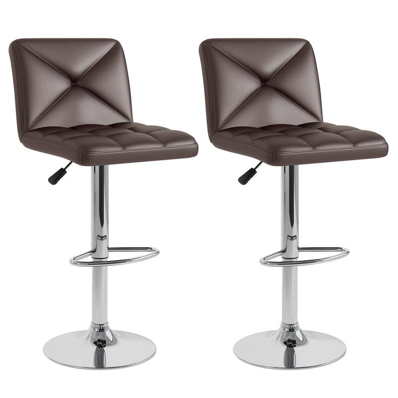 Costway Modern Bar Stools Set of 2 PU Leather Upholstered Swivel - See Details - Brown