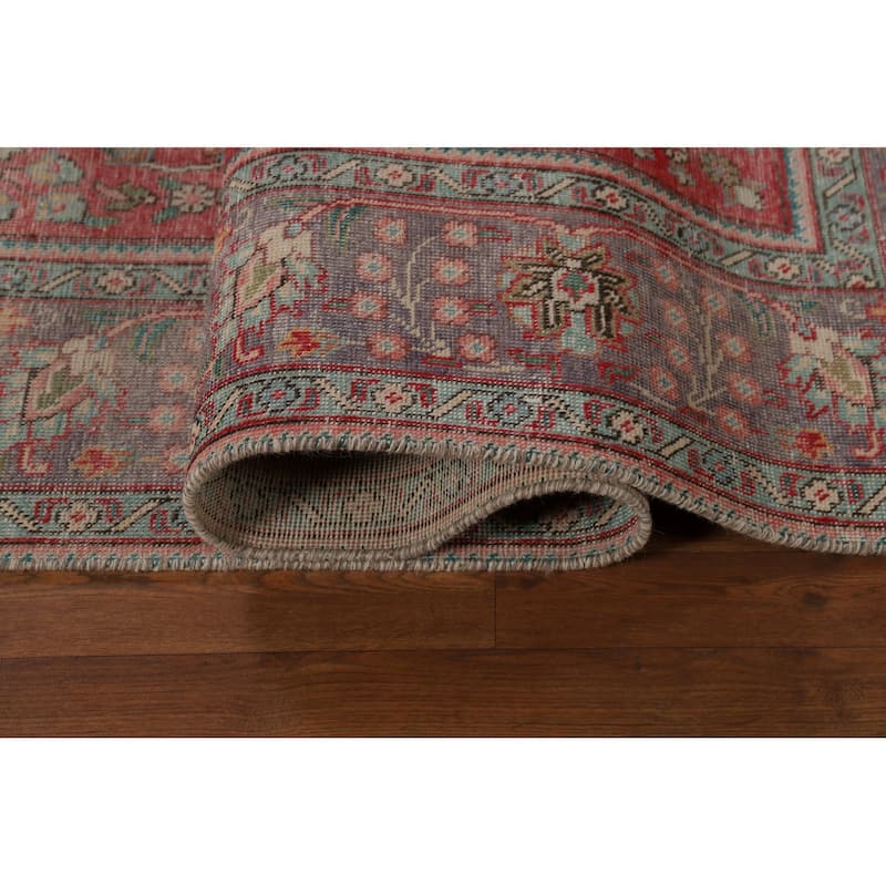 Tabriz Persian Vintage Rug Hand-Knotted Pink Traditional Wool Carpet - 6'9" x 10'3"