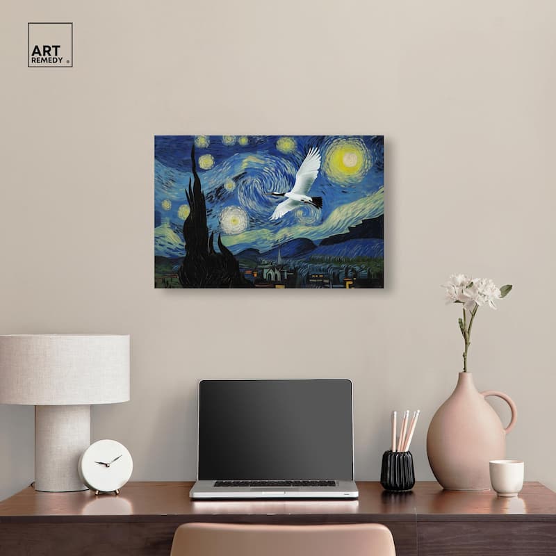Crane Starry Night Canvas by Art Remedy, Gallery Wrapped