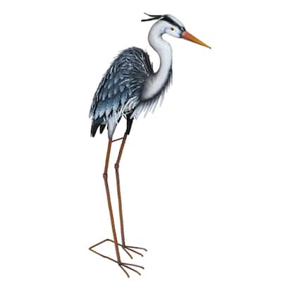 34 in. Metal Grey Heron Garden Statue