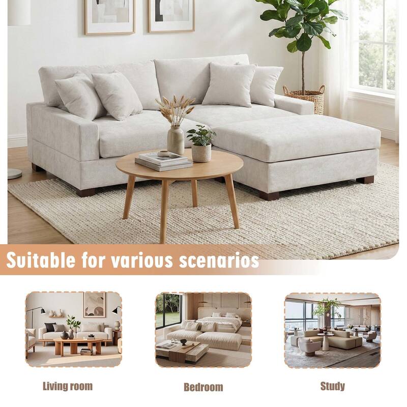 Oversized Chenille Modular Sectional Sofa Living Room Set with Ottoman