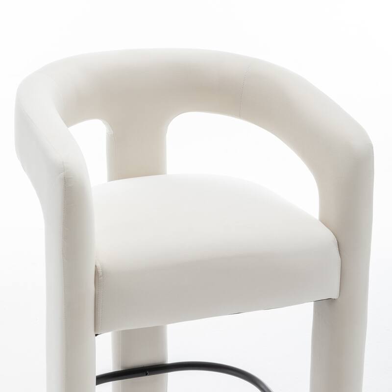 SEYNAR Modern Velvet 34.6''H Fixed Height Open-Back Bar Stool with Metal Footrest Set of 2