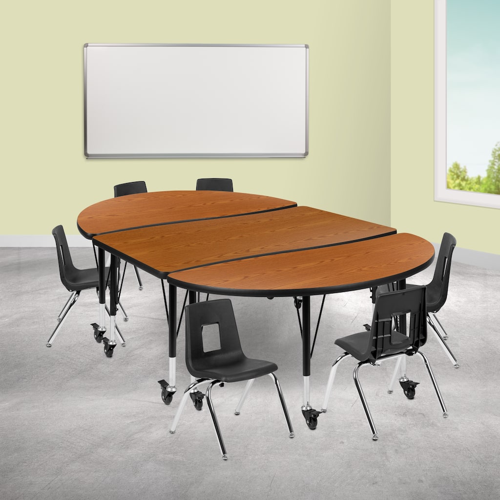 Mobile 76" Oval Wave Flexible Activity Table Set with 12" Student Stack Chairs