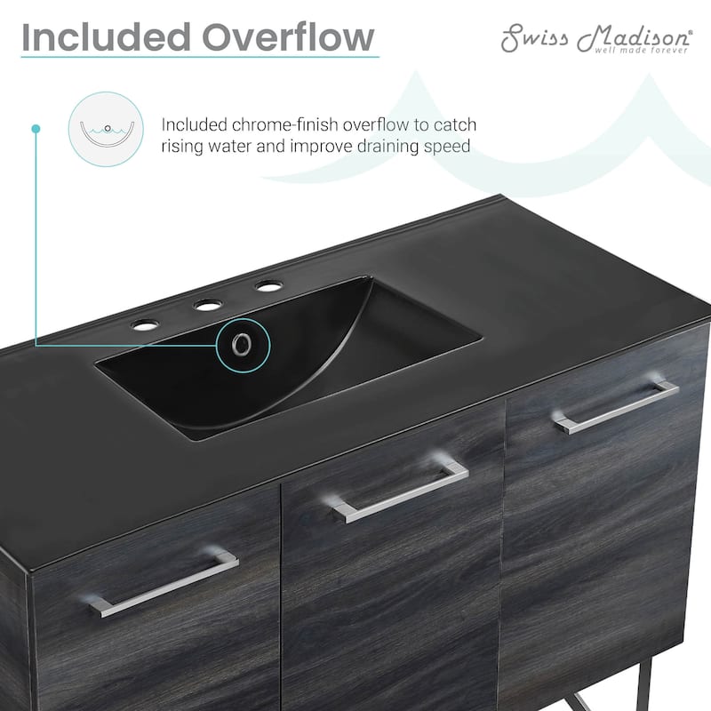 Annecy 48 In. Black Walnut Bathroom Vanity With Black, 3-Hole Ceramic Sink Top