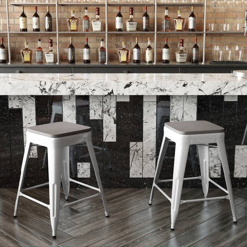 Indoor/Outdoor Backless Counter Stool with Poly Resin Seat