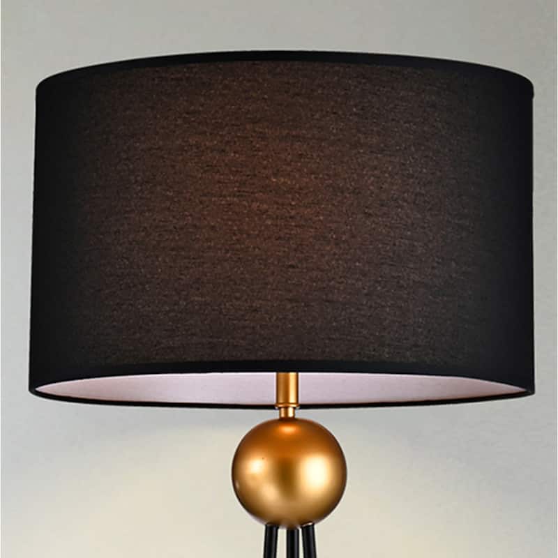 Kirsten Matte Black+Gold with Black Laminated Fabric Drum Shade 1-Light Floor Lamp
