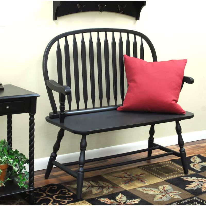 Windsor-Style Arched Back Wood Bench - 44" - Antique Black