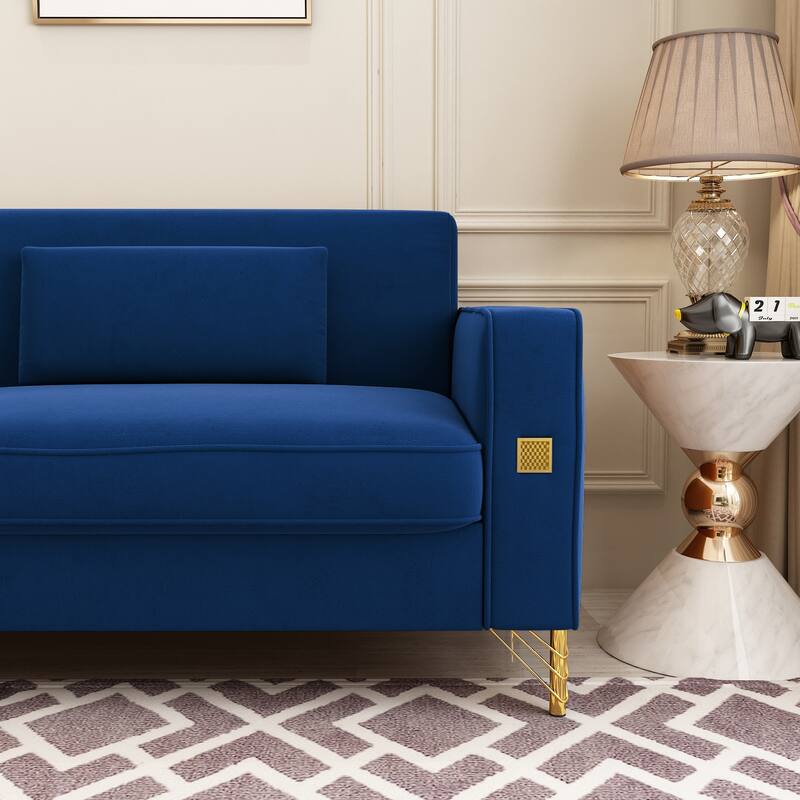 86-inch 2-seat Velvet Square Arm Upholstered Sofa with Two Waist Pillows