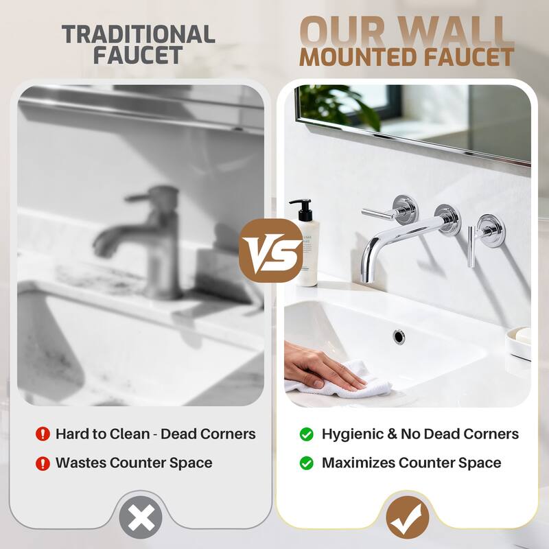 WOWOW Double Handle Wall Mount Bathroom Sink Faucet