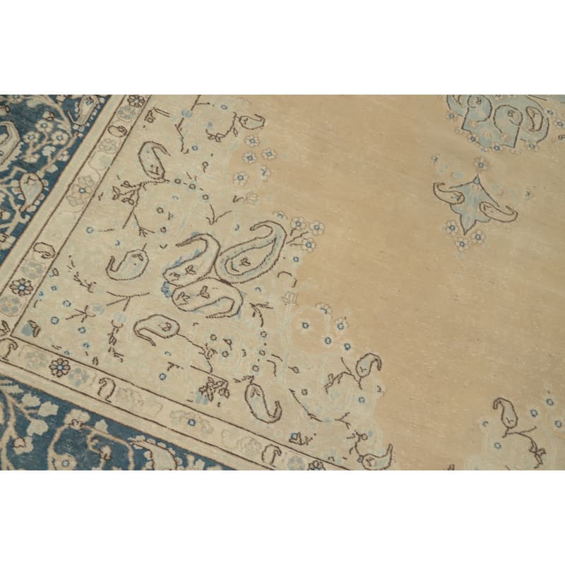 Hand Knotted Oriental 100% Wool Carpet Traditional Floral Beige & Ivories Kerman Area Rug - 9' 10'' X 6' 9''
