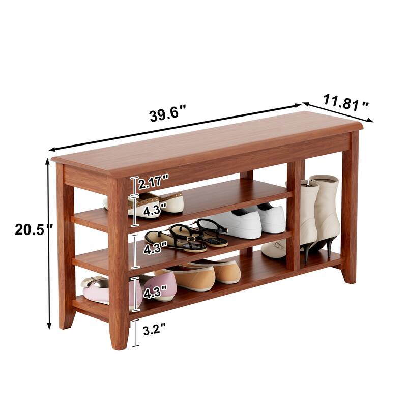 GDFStudio - Eulalia Rubberwood Storage Shoe Bench with Mid-Century Texture