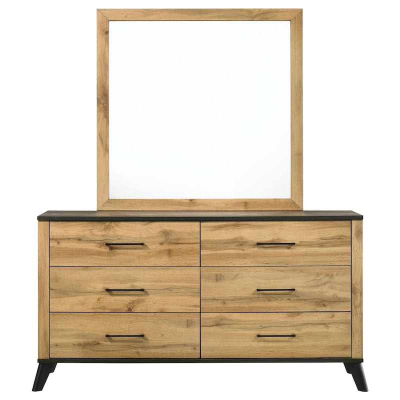 6-Drawer Natural Pine Dresser and Mirror Set with Rustic Modern Finish, Smooth Glide Drawers, and Spacious Storage