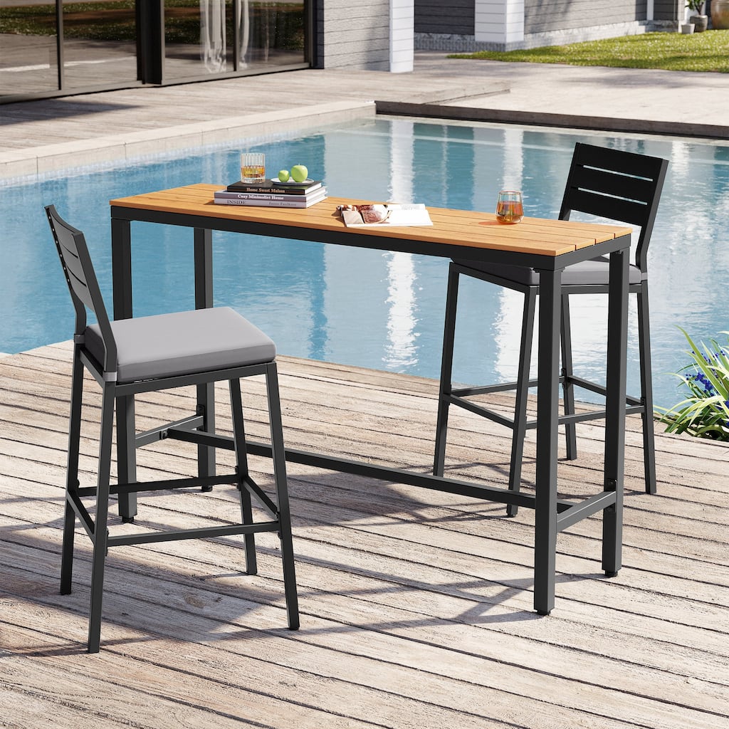 Outdoor Patio Bar Stools Set Rectangle Bar Table and Barstools with Cushion - N/A