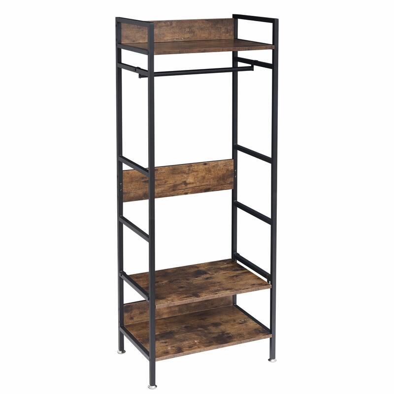 Industrial Entryway Clothes Rack Clothing Stand with Storage Shelves