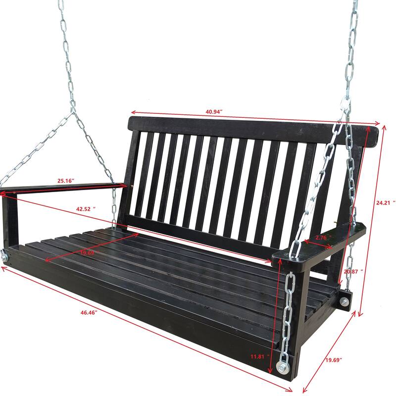 Front Porch Swing with Armrests,Wood Bench Swing with Hanging Chains,for Outdoor Patio,Garden Yard,porch,backyard
